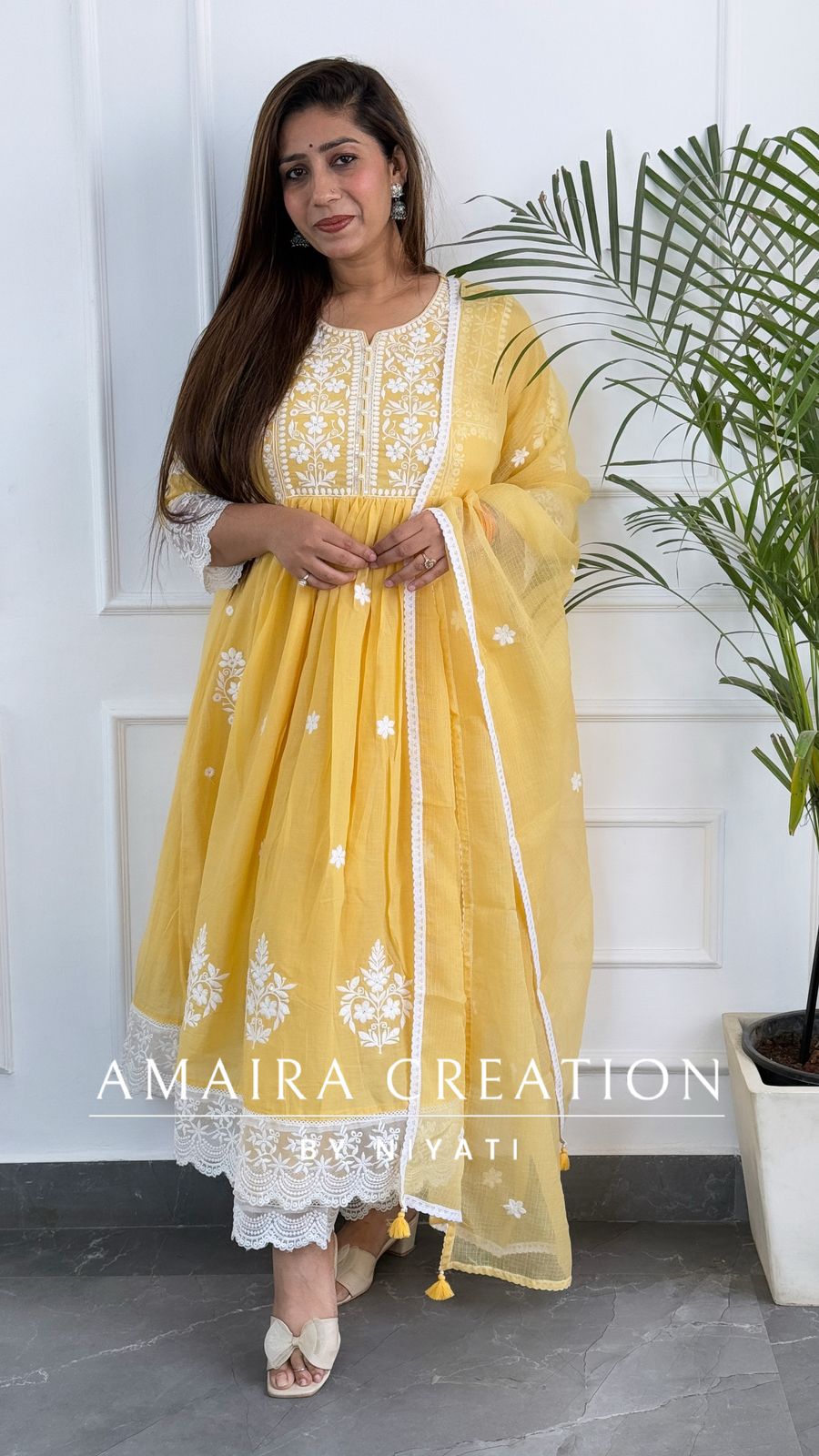 Mul Cotton Thread Embroidery Anarkali Set