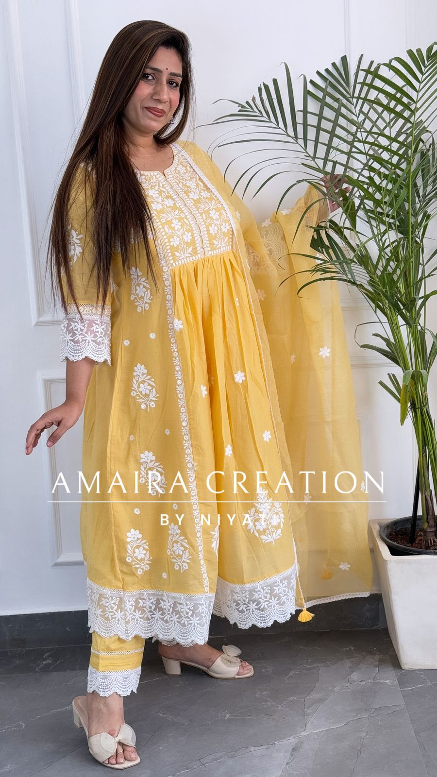 Mul Cotton Thread Embroidery Anarkali Set