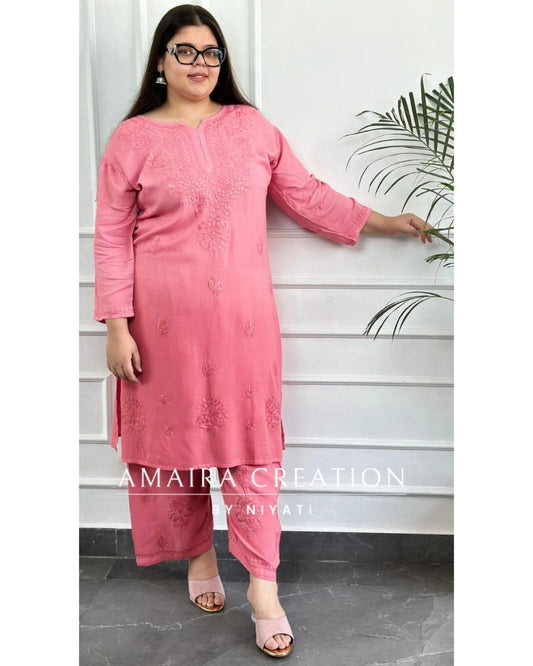 Peach Reyon Lakhnavi Ombre Kurta Pant Set
