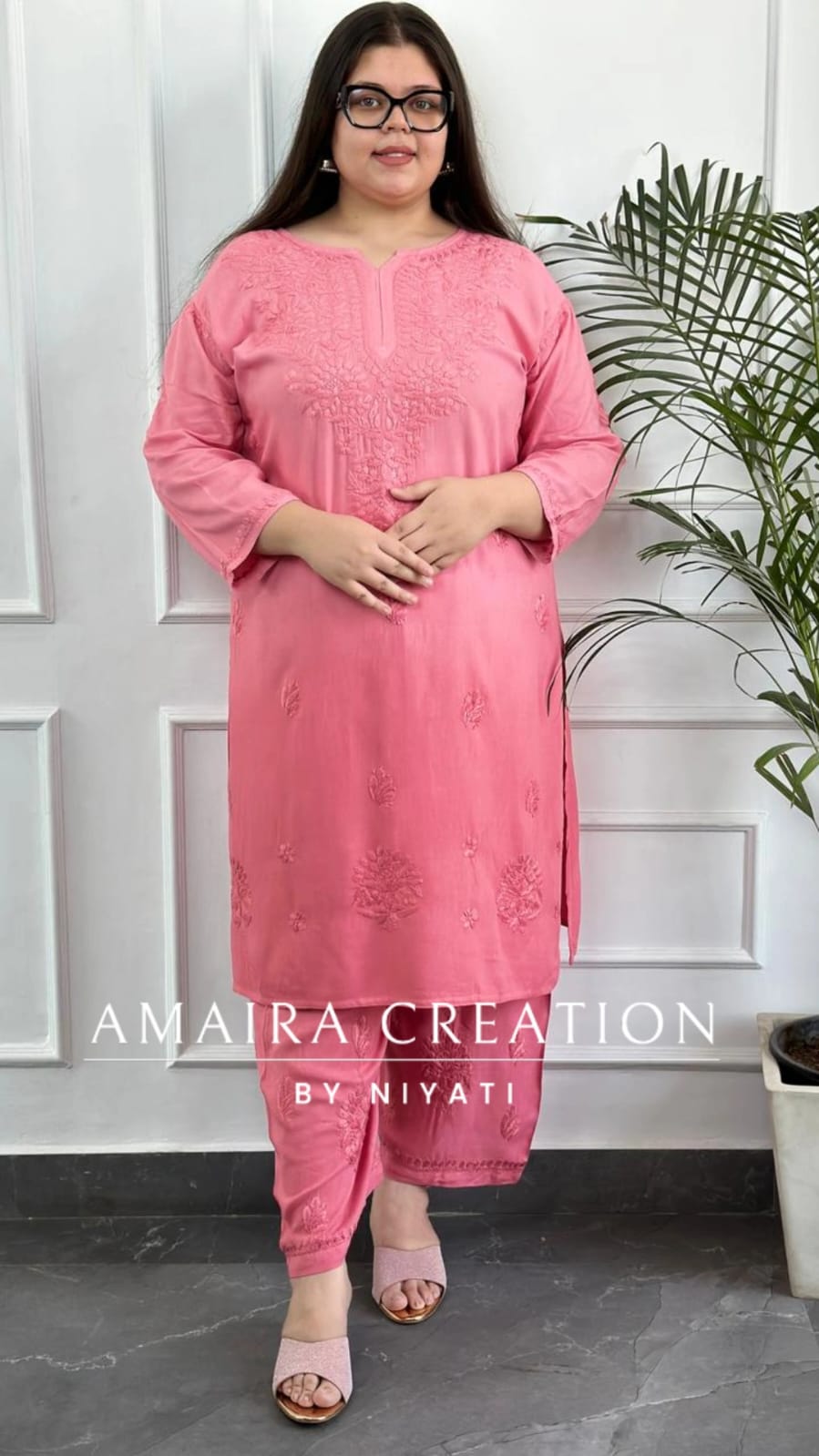 Peach Reyon Lakhnavi Ombre Kurta Pant Set