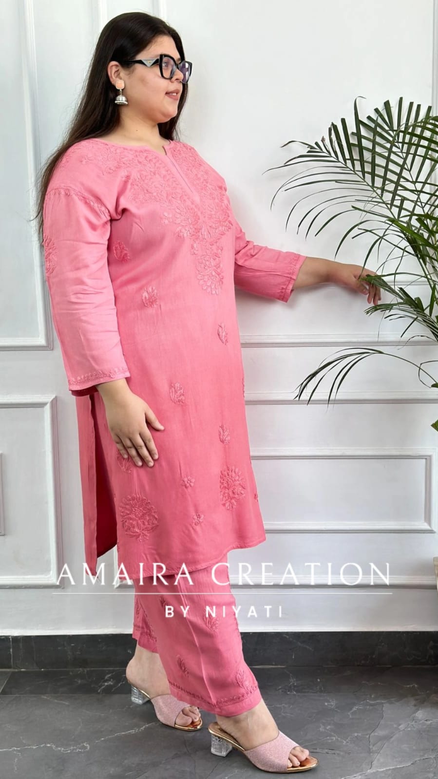 Peach Reyon Lakhnavi Ombre Kurta Pant Set