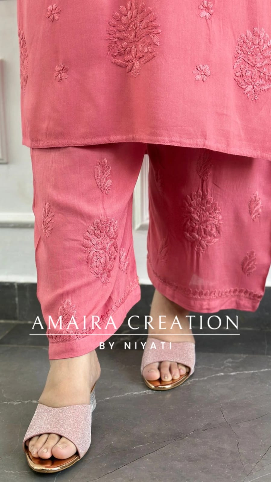 Peach Reyon Lakhnavi Ombre Kurta Pant Set