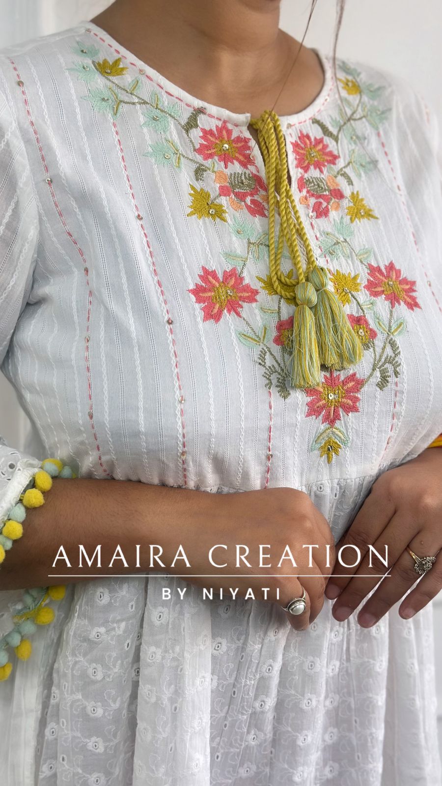 Schiffli Cotton White Dress