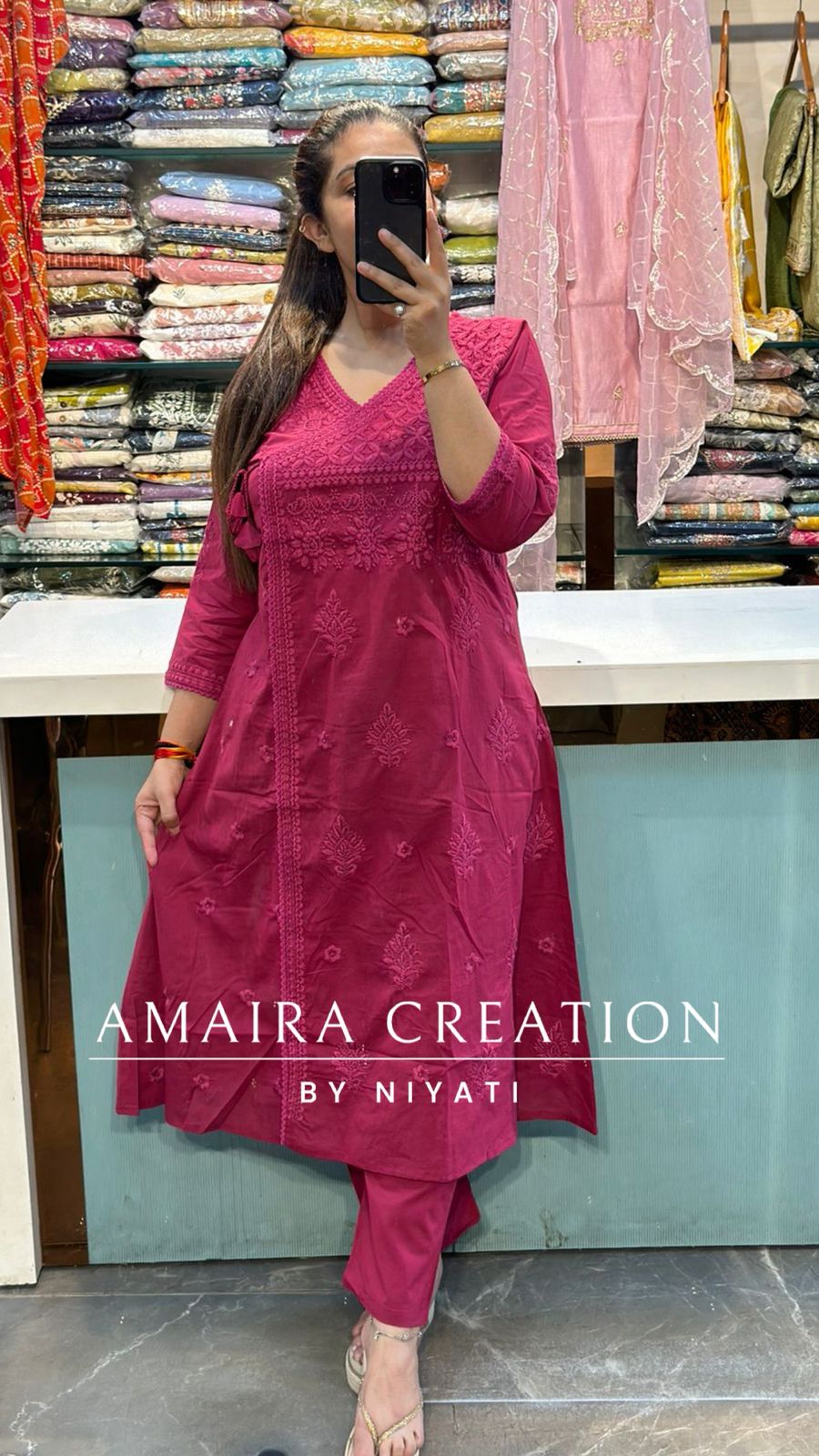 Lakhnavi Chikankari Angrakha Kurta Pant Set(A-Line)