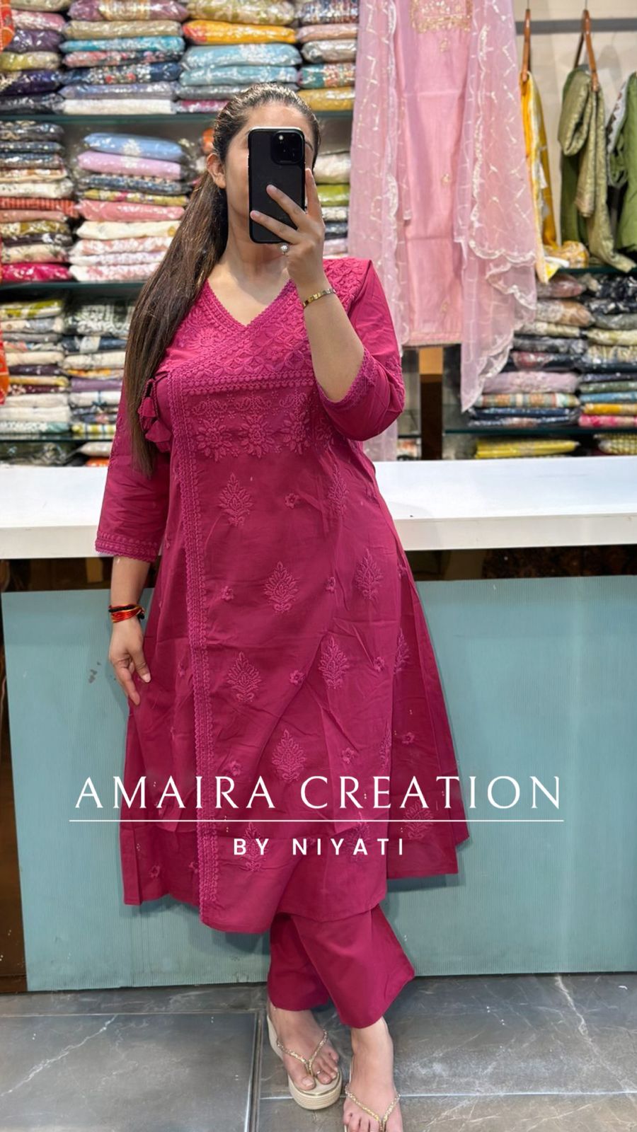 Lakhnavi Chikankari Angrakha Kurta Pant Set(A-Line)