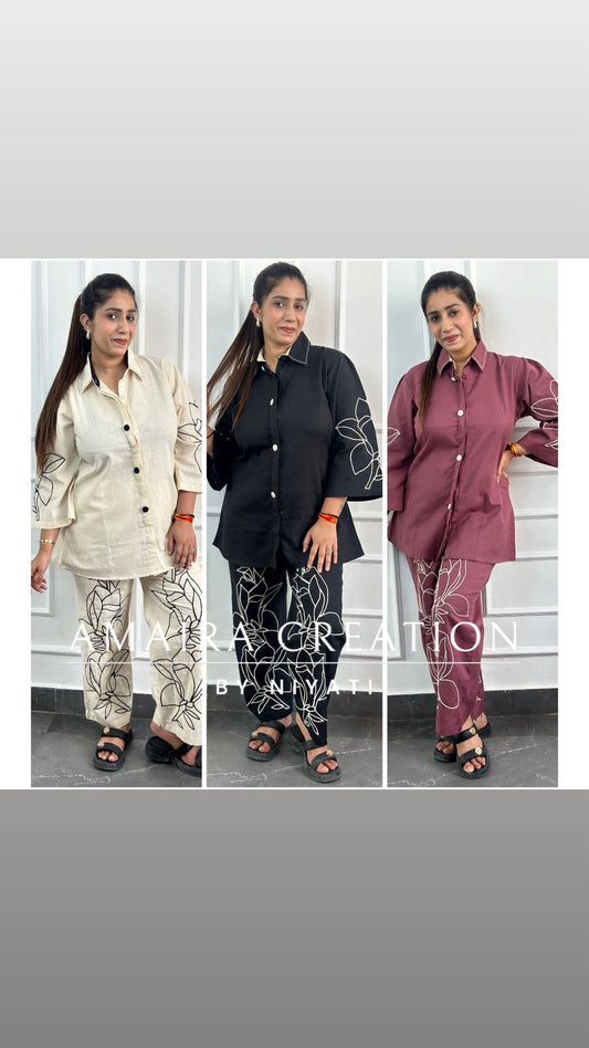 Cotton Thread Embroidered Cord set