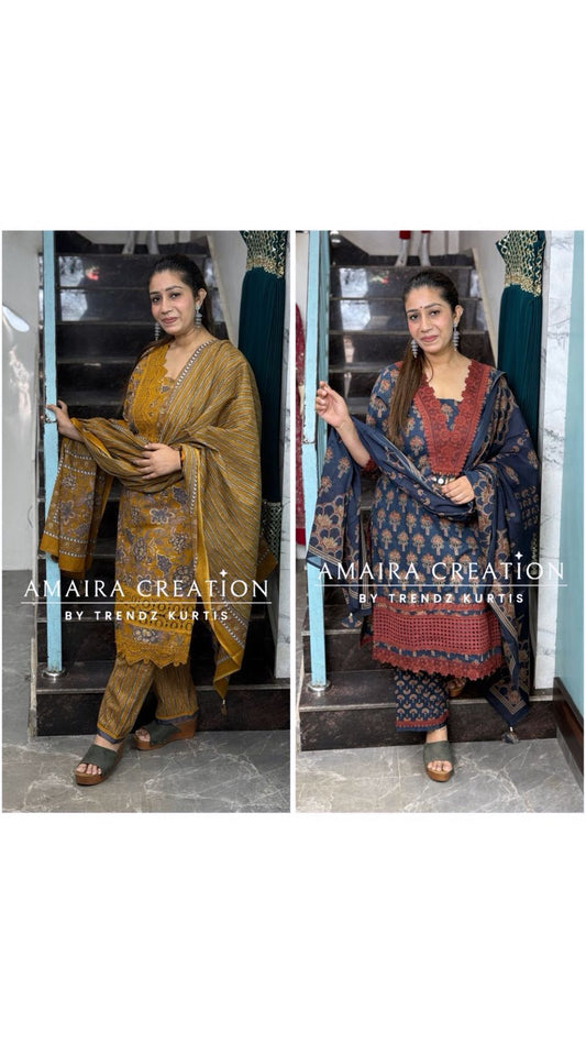 Cotton Print Pakistani Suit With Beautiful Detailing