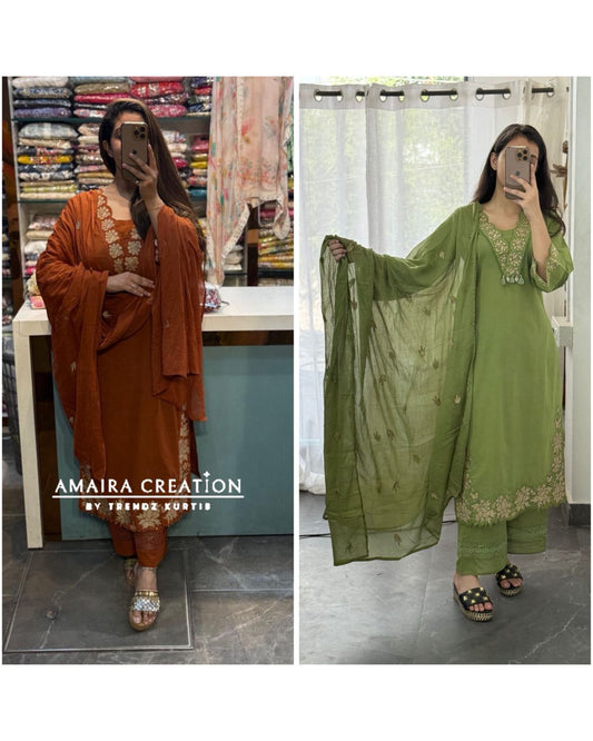 Premium Cotton Rust Cut Work Pakistani Set
