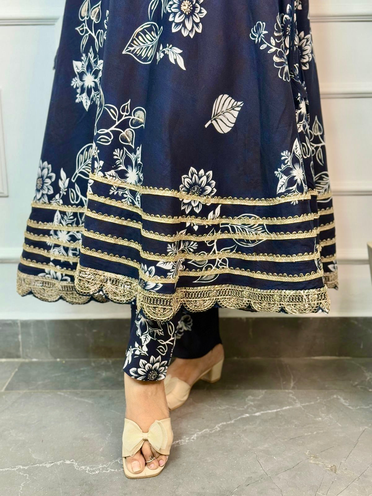 Navy Blue Reyon Anarkali Set