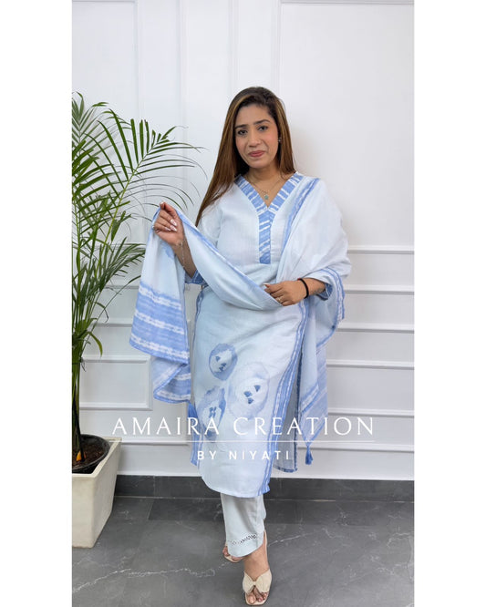 Sky Blue Flex Cotton Designer Pant Set