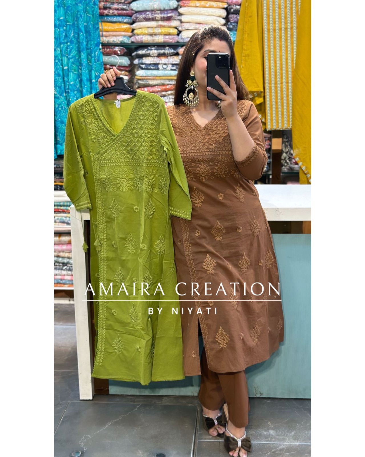 Lakhnavi Chikankari Angrakha Kurta Pant Set(A-Line)