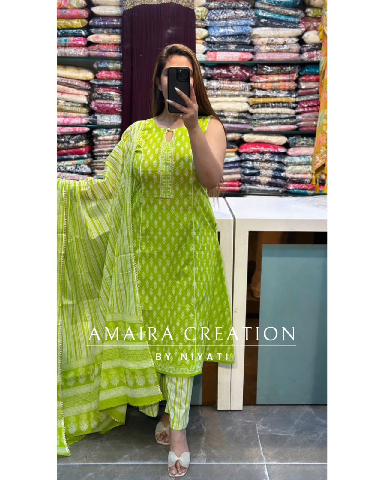 Princess Cut Parrot Green A Line Plazo Set
