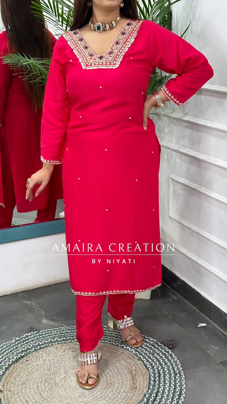 Magenta Dola Silk Pant Set