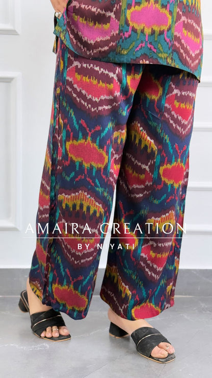 Green Color Ikkat Print Cord Set