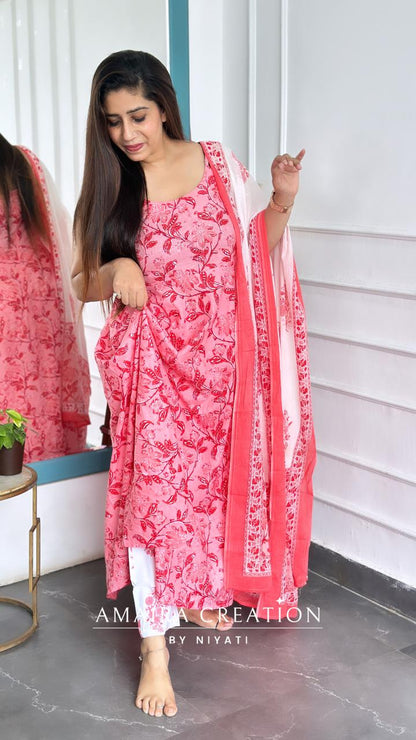 Strap Rose Pink Color Anarkali Set