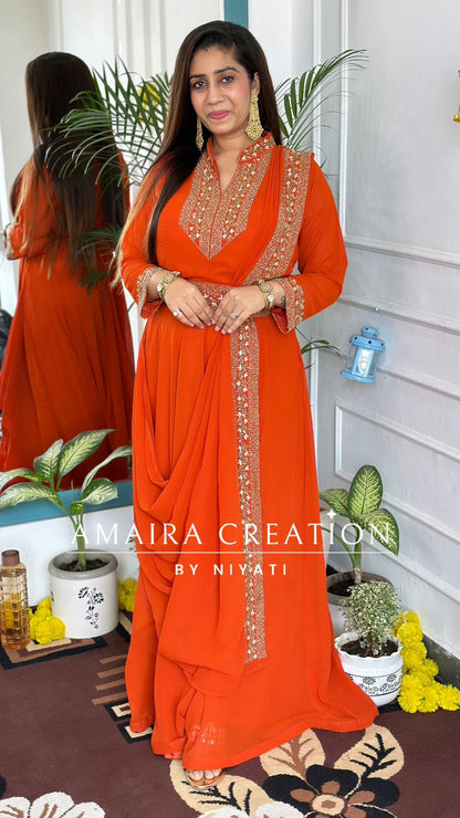 Trendy Drape Dress With (Beautiful Handwork Belt)