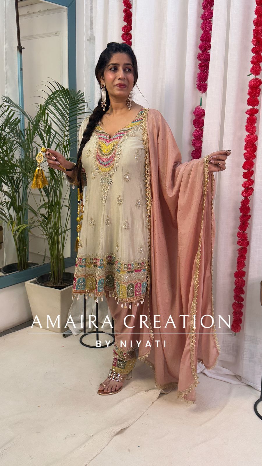 Cream Indo Western Salwar Suit