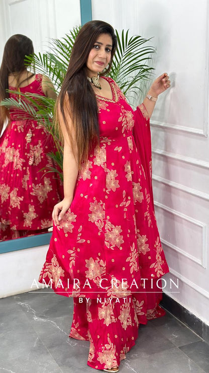 Magenta Chinon Fabric Garara Set