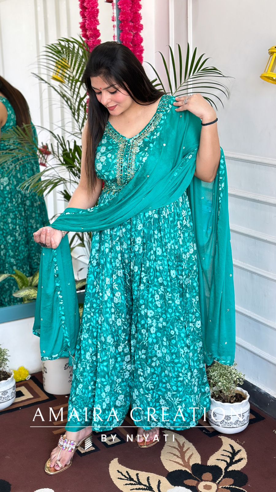 Firozi Chinnon Anarkali Set