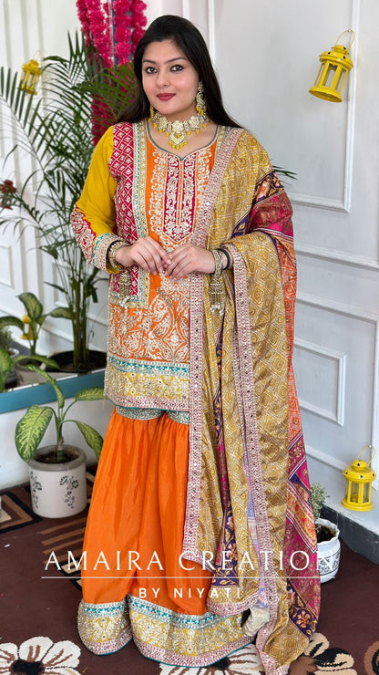 Orange Garara Set with Rajasthani Dupatta