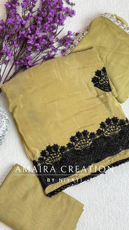 Organza Black Handwork Unstitch Suit