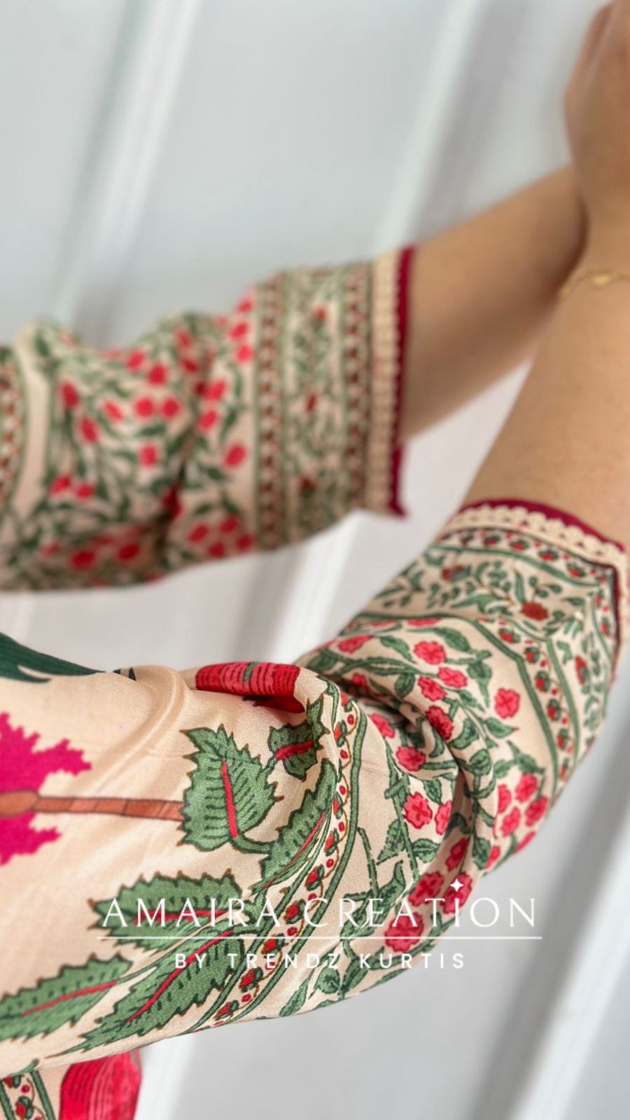 Premium Crepe Peach Color Kalamkari Print Farsi Salwar Set