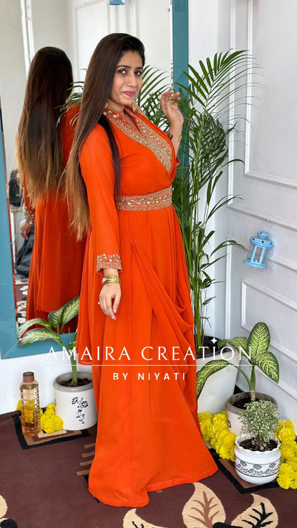 Trendy Drape Dress With (Beautiful Handwork Belt)