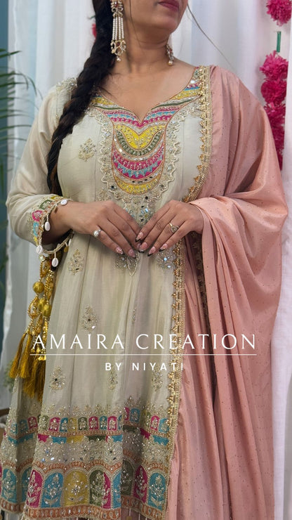 Cream Indo Western Salwar Suit