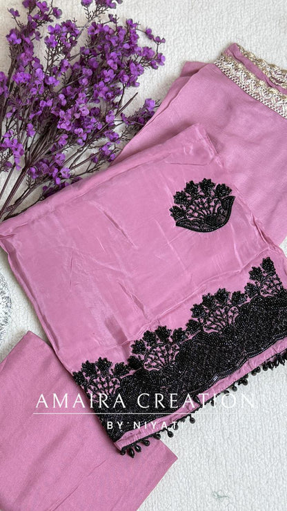 Organza Black Handwork Unstitch Suit