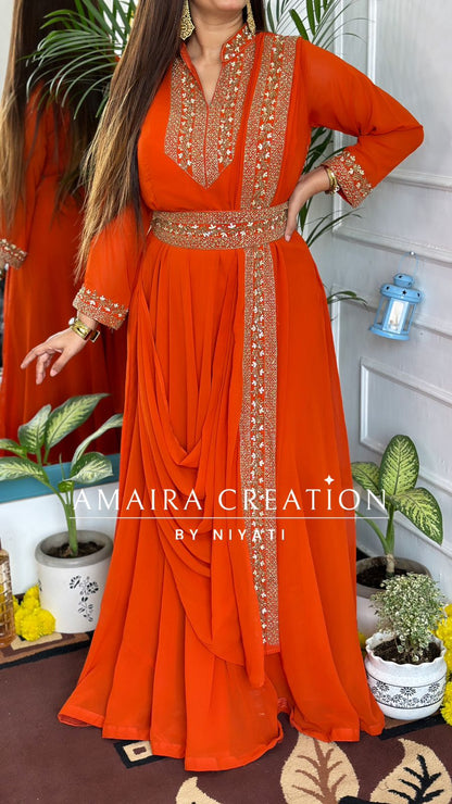 Trendy Drape Dress With (Beautiful Handwork Belt)