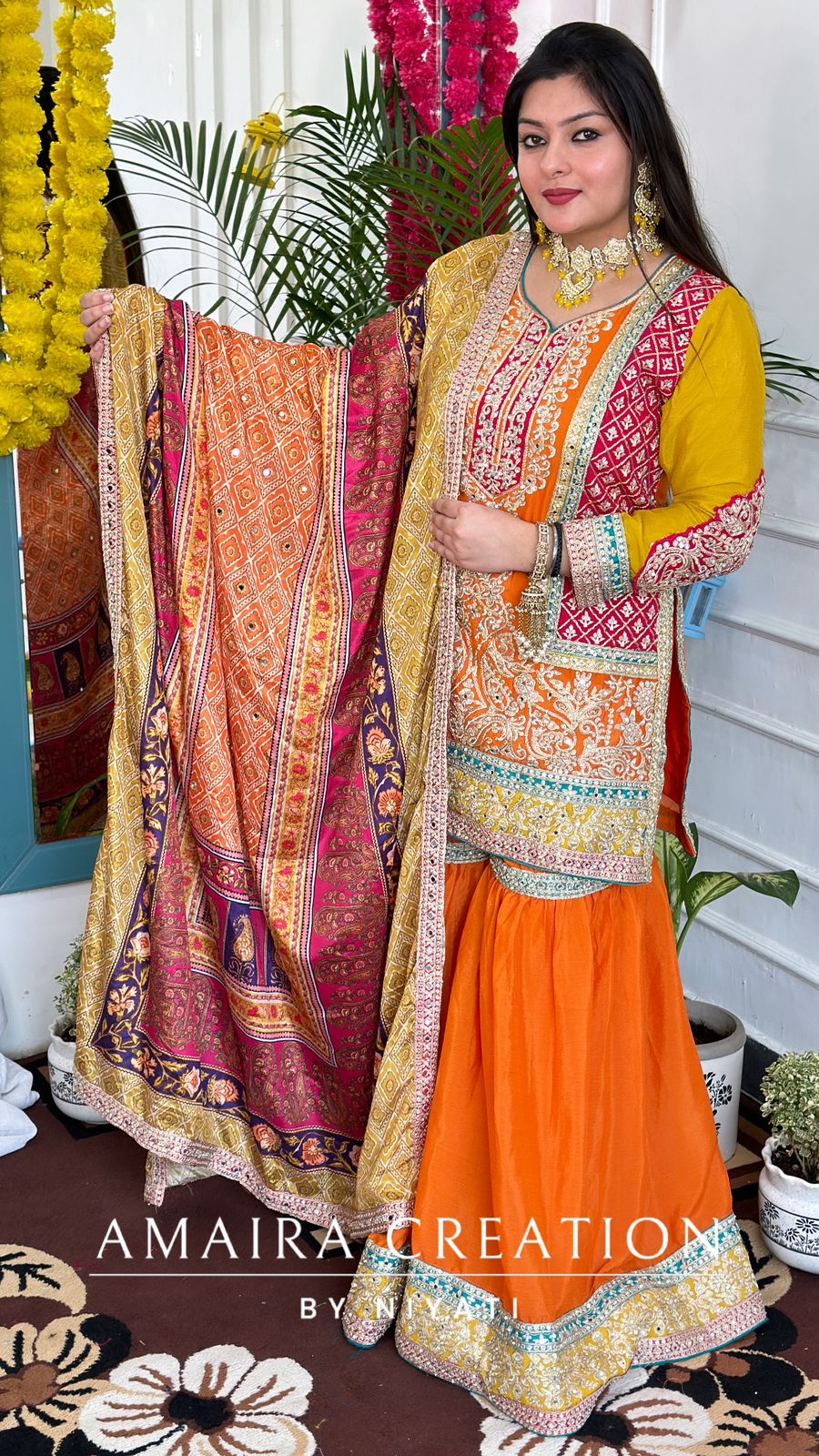 Orange Garara Set with Rajasthani Dupatta