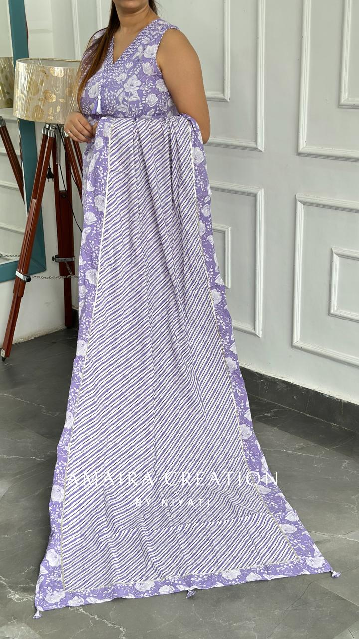 Lavender Color Cotton Pant Set (Plus Size Available)