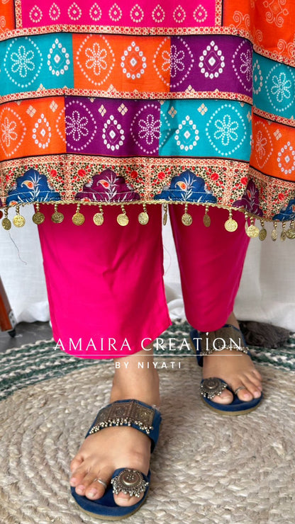 Multicolor Phiran Muslin Pant Set