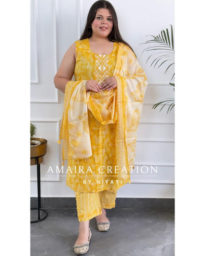 Yellow Premium Cotton Pant Set(Sleeves Available)