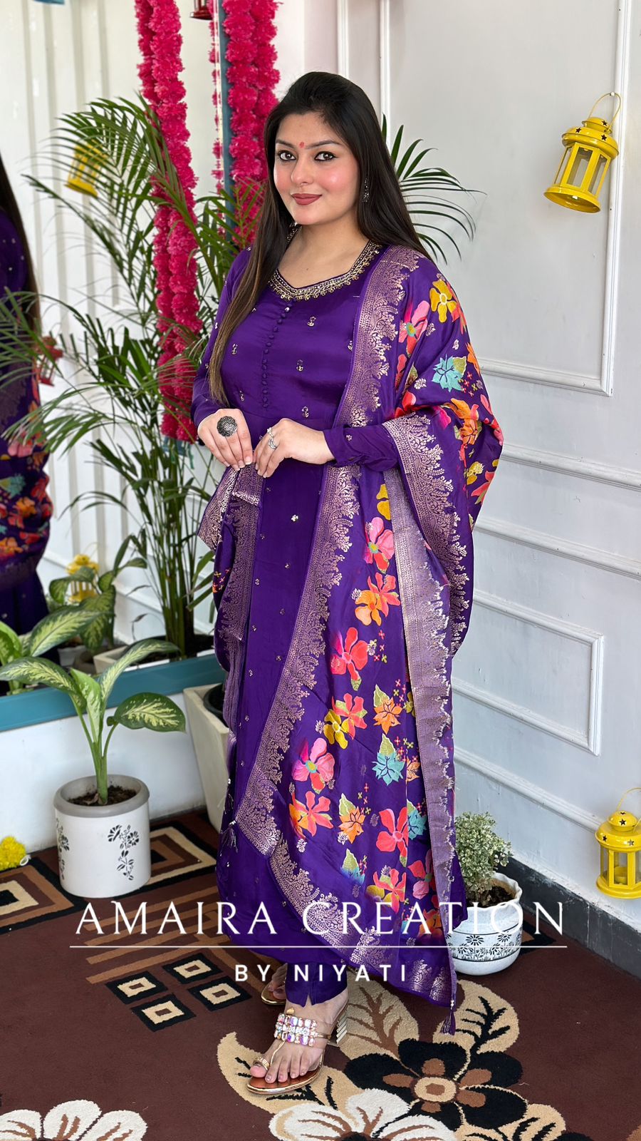 Purple Chinnon Anarkali Set