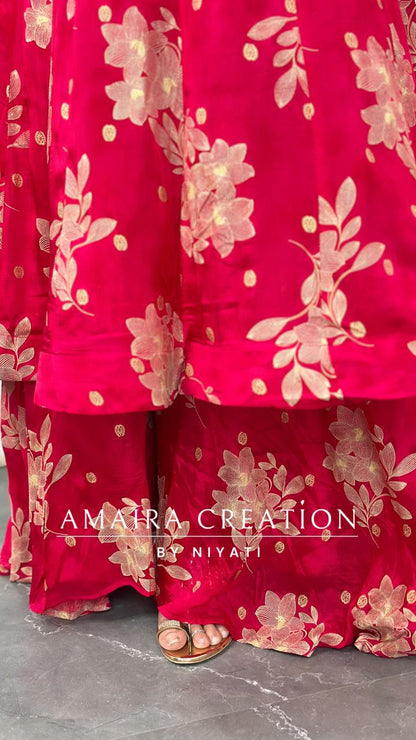 Magenta Chinon Fabric Garara Set