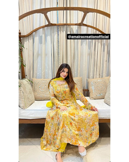 Mustard Color Chinnon Anarkali Set