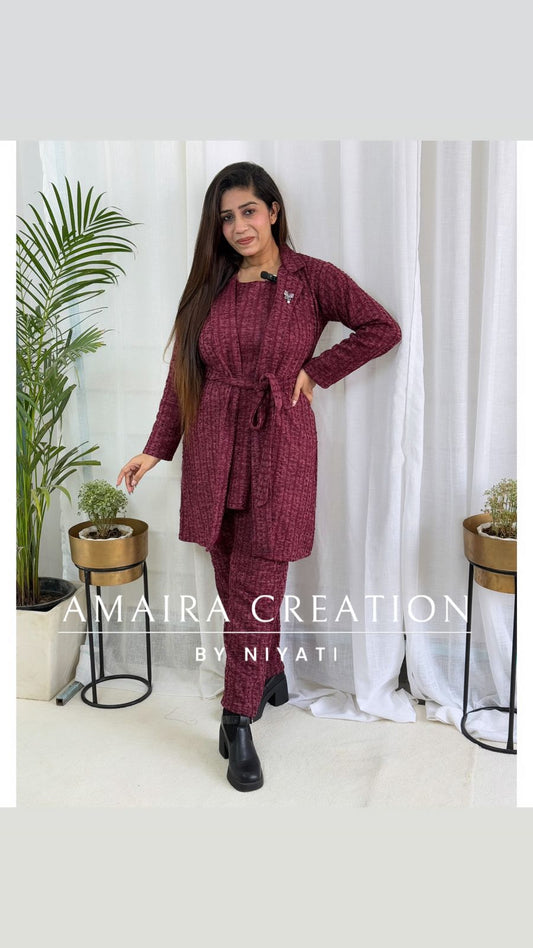 Cherry Color 3 Piece Indo Western Set