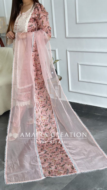 Peach Color Organza Pakistani Strait Suit