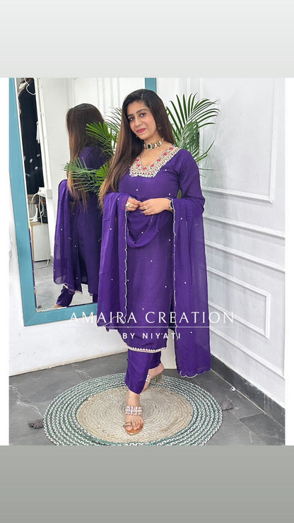 Purple Dola Silk Pant Set