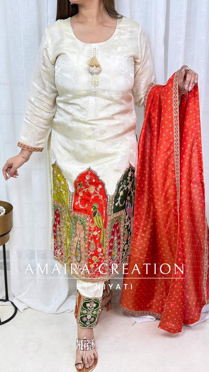 Cream Color Hand Embroidered Pant Set