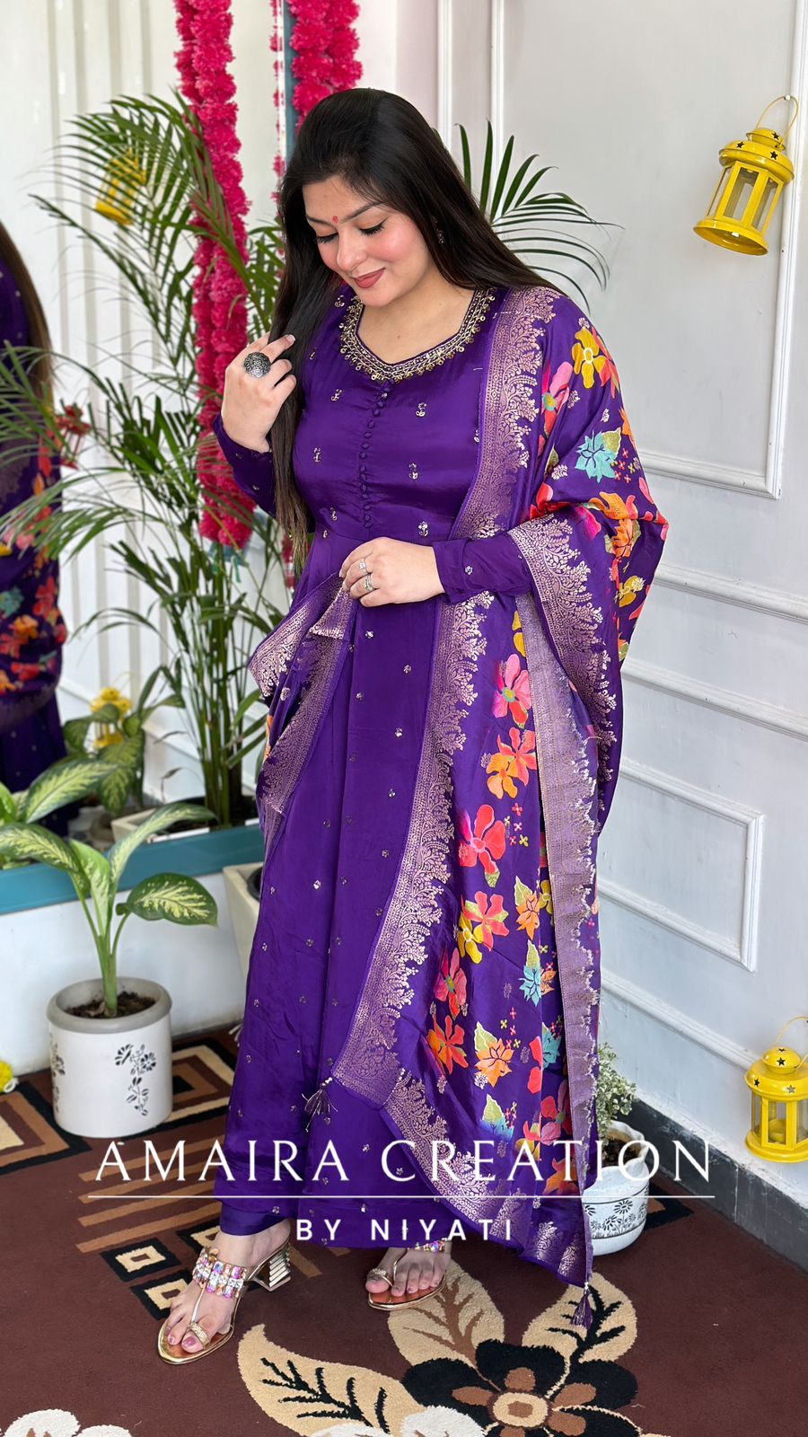 Purple Chinnon Anarkali Set