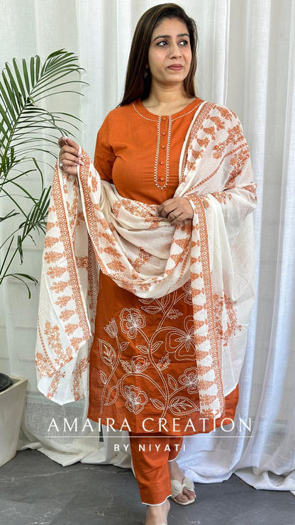 Orange Color Cotton Pant Set