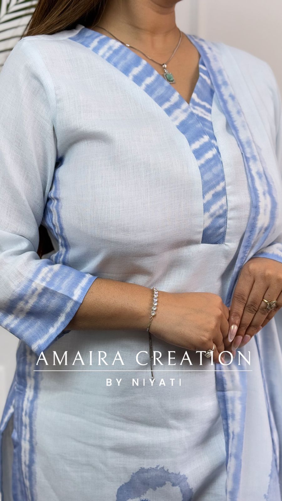 Sky Blue Flex Cotton Designer Pant Set