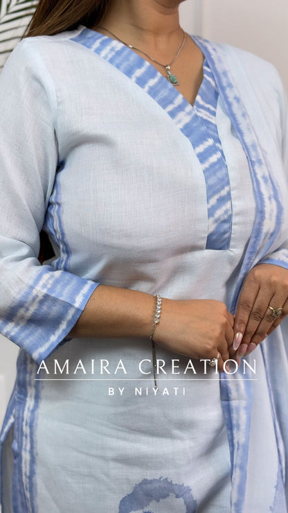 Sky Blue Flex Cotton Designer Pant Set