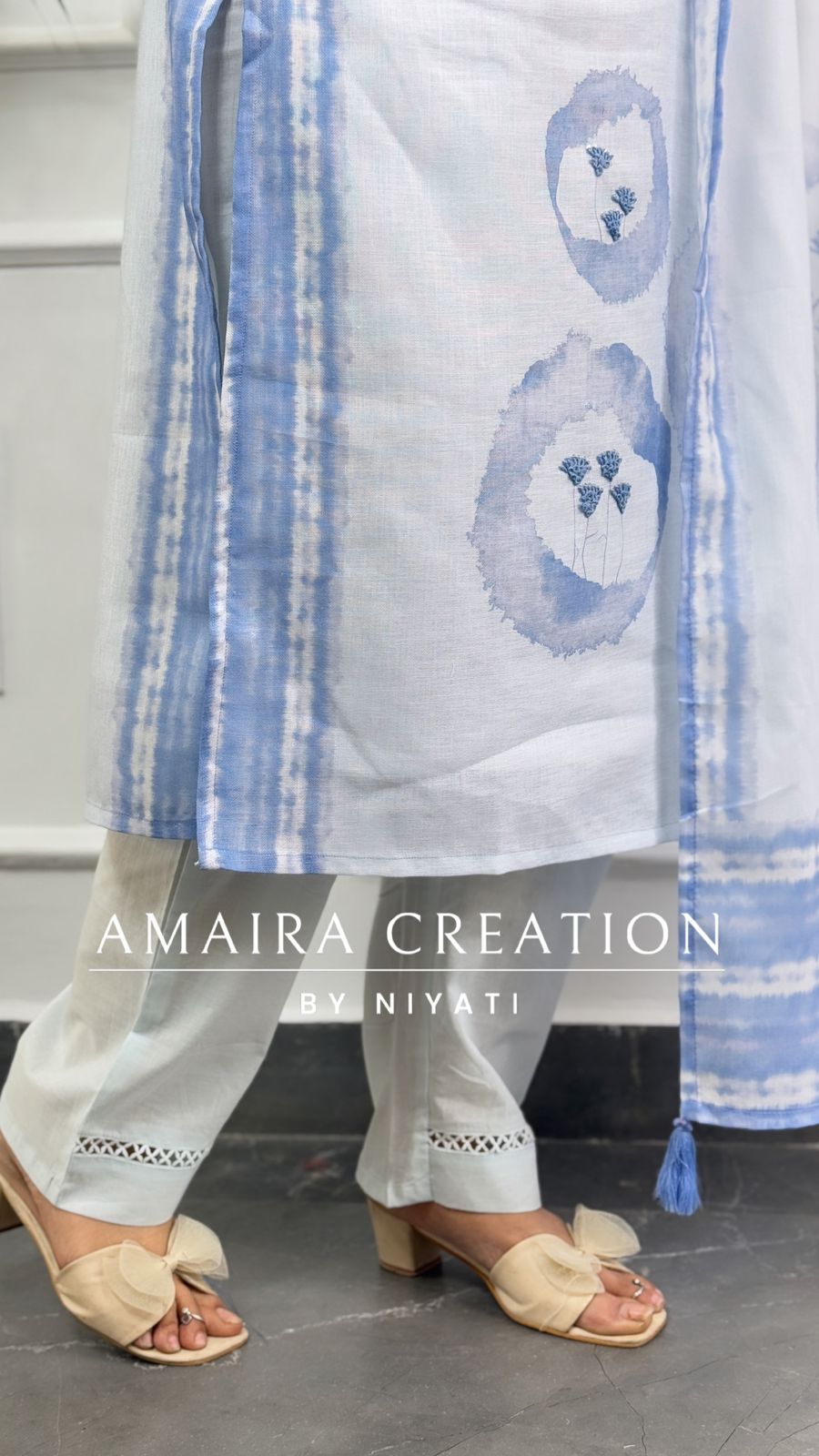 Sky Blue Flex Cotton Designer Pant Set