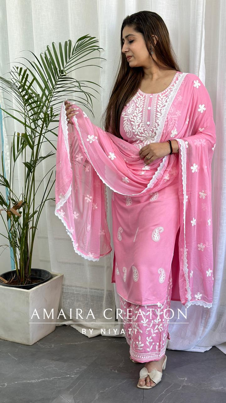 Pink Chikankari Plazo Set