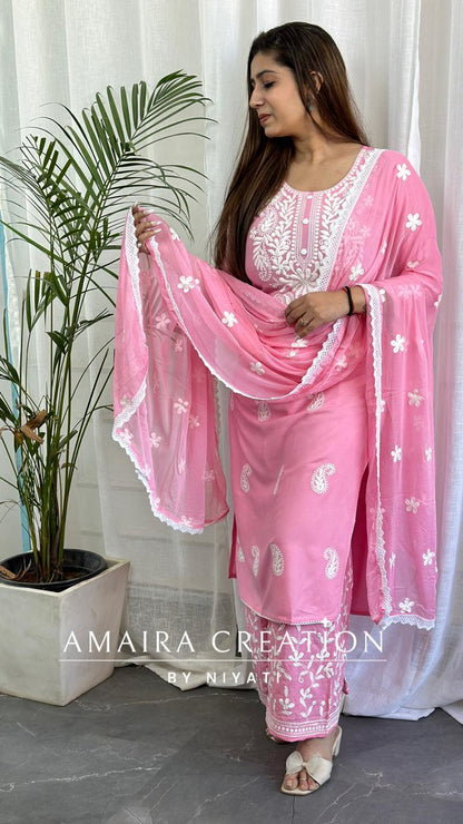 Pink Chikankari Plazo Set