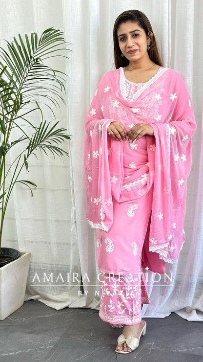 Pink Chikankari Plazo Set