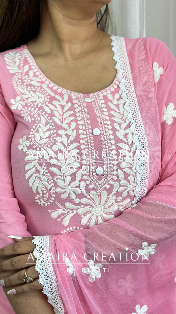 Pink Chikankari Plazo Set